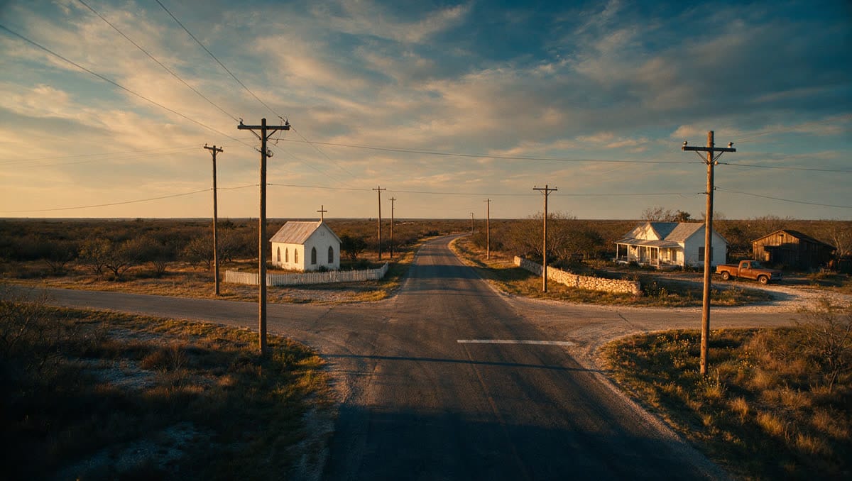 Cruce de carreteras afuera de Uvalde, Texas donde se juntan dos rutas federales