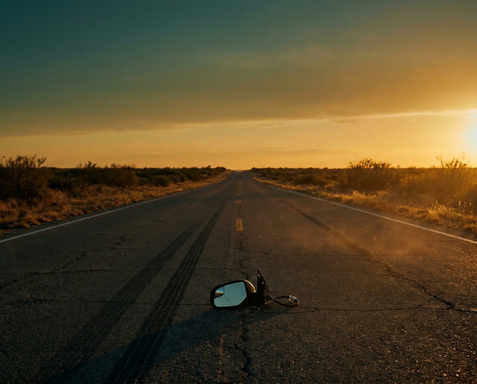Carro dañado después de un choque en una carretera de Texas / Damaged car after a crash on a Texas road