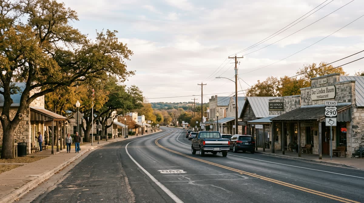 US-90 highway passing through Castroville, Texas