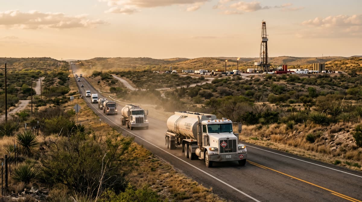 Freight trucks on Interstate 35 near Cotulla, Texas