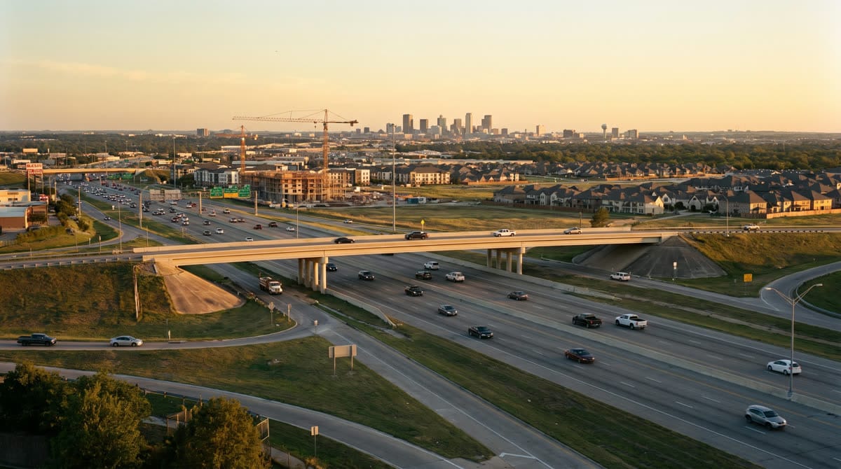 Interstate 35 through Lytle, Texas at the edge of the San Antonio metro area